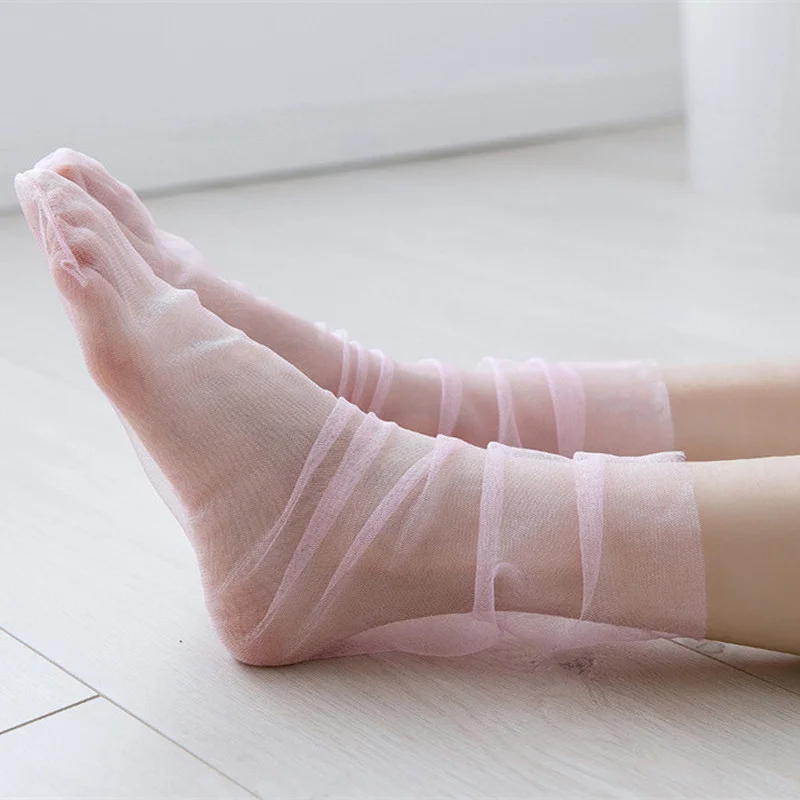 New Solid Color Mesh Crew Socks Breathable Summer Ultra-thin Loose Long Socks Sexy See Through Transparent Harajuku Woman Socks