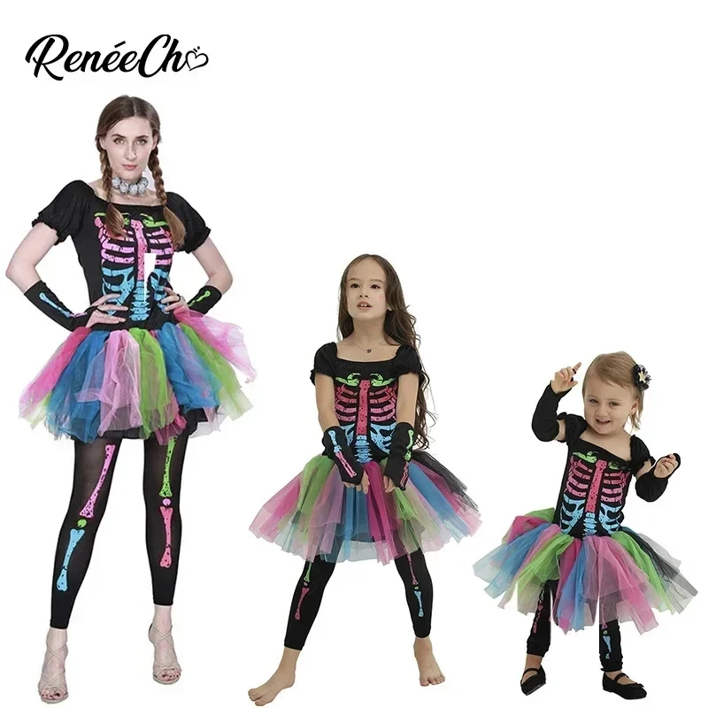 

ABC123Family Costumes Halloween Mother And Daughter Carnival Costume Girl Skeleton TuTu Dress Cosplay Women Funky Punb;6'j,k.9;a