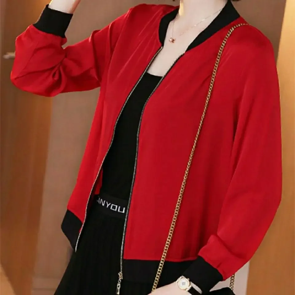 Oversized Solid Color Long Sleeve Jacket Women Summer Thin Coat Sun Protection Baseball Uniform Loose Versatile Cardigan Z978