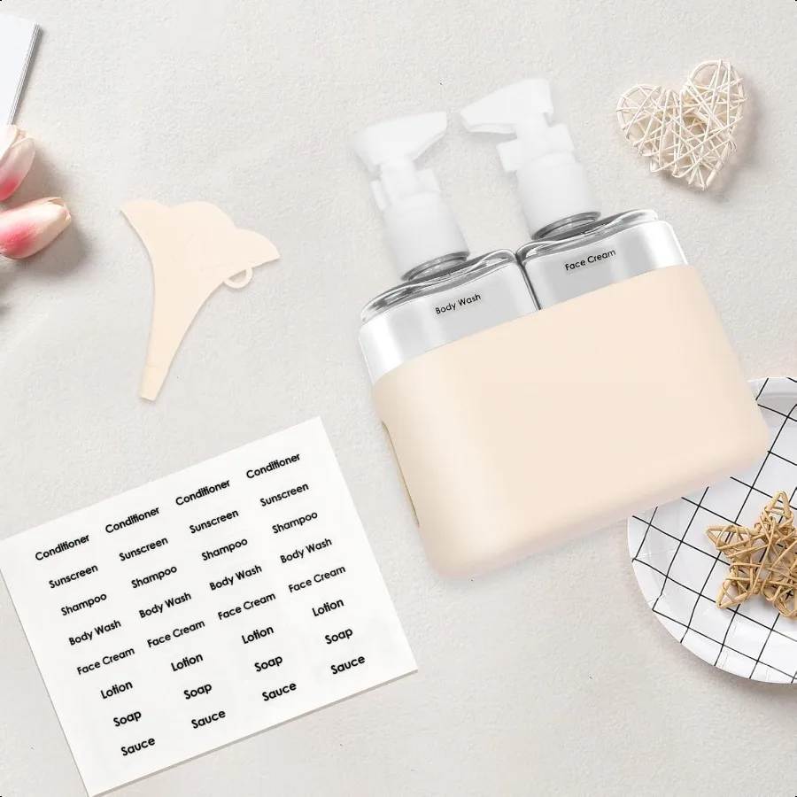 زجاجات السفر المقاومة للتسرب والقابلة لإعادة الملء ومعتمدة من إدارة الملاحظات بحجم السفر 2 في 1 حاويات زجاجات سائلة مع ملصقات ومضحكة