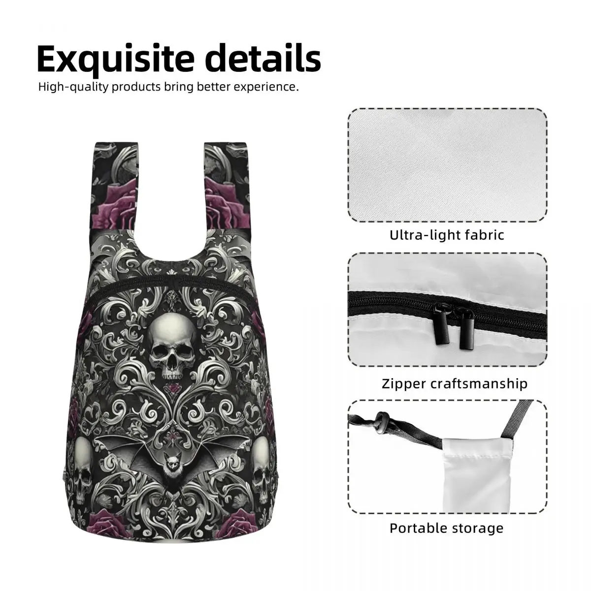 Gothic Skull Pattern Student Backpack School Bag Hiking Travel Daypack for Men Women Storage Bookbag Shoulder Bags