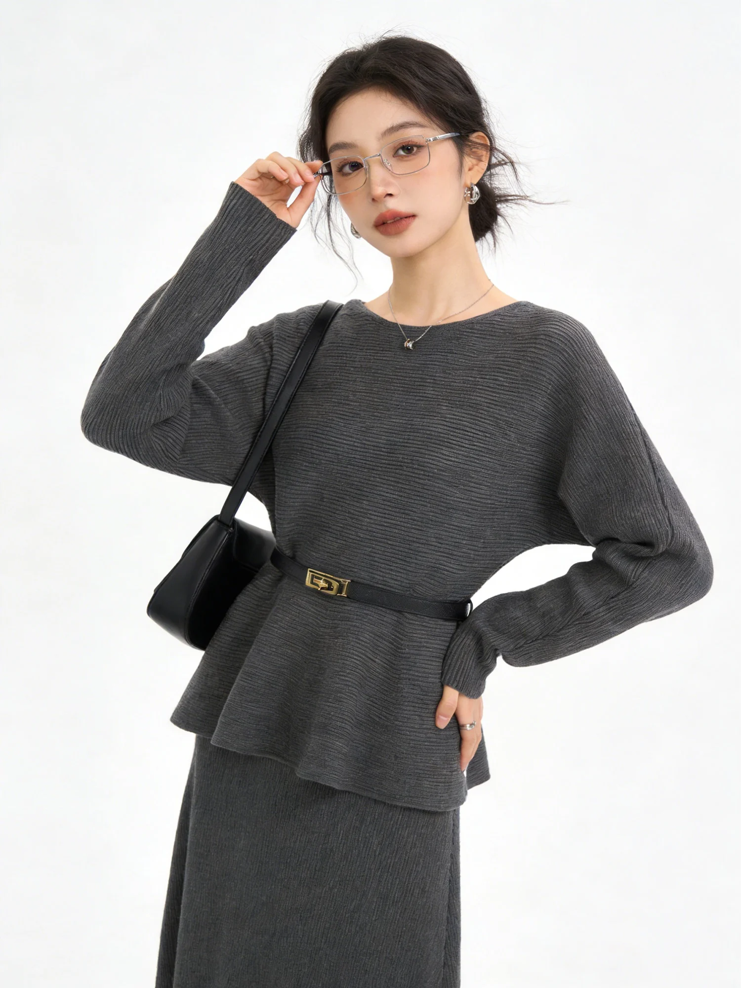 Early Spring Soft Comfortable Knitted Sweater with Lace Hemline Fashion Set Loose A-Line  Skirt Slimming Effect Korean Style