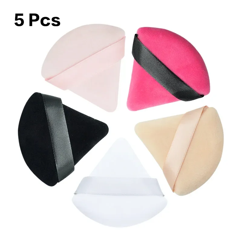 1/5Pcs Triangle Velvet Powder Puff Flours Mini Face Makeup Sponge Cosmetics Soft Cotton Face Powder Puff Washable Lightweight