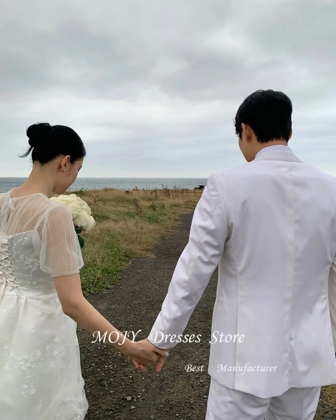 Mojy Ivory ชุดแต่งงาน Lace LACE-up A-Line ชั้น CUSTOM Made ง่ายถ่ายภาพเจ้าสาว Gowns PLUS ขนาดความยาวชั้น