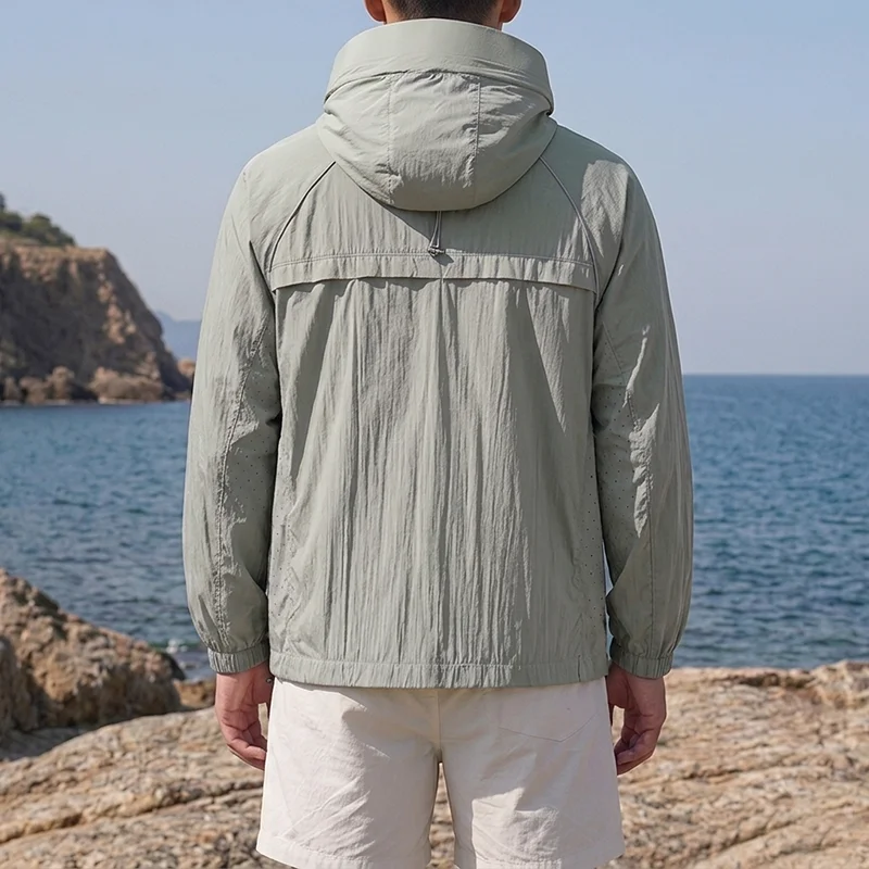 Men's Protection Windbreaker Ice Silk Quick Dry Jacket Outdoor Sun-Protective Light Thin Hiking Fishing Cycling Hooded Jackets
