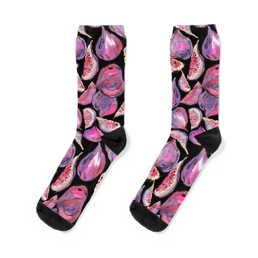 Figs on black watercolor pattern Socks hockey Men's Toe sports designer Socks For Women Men's