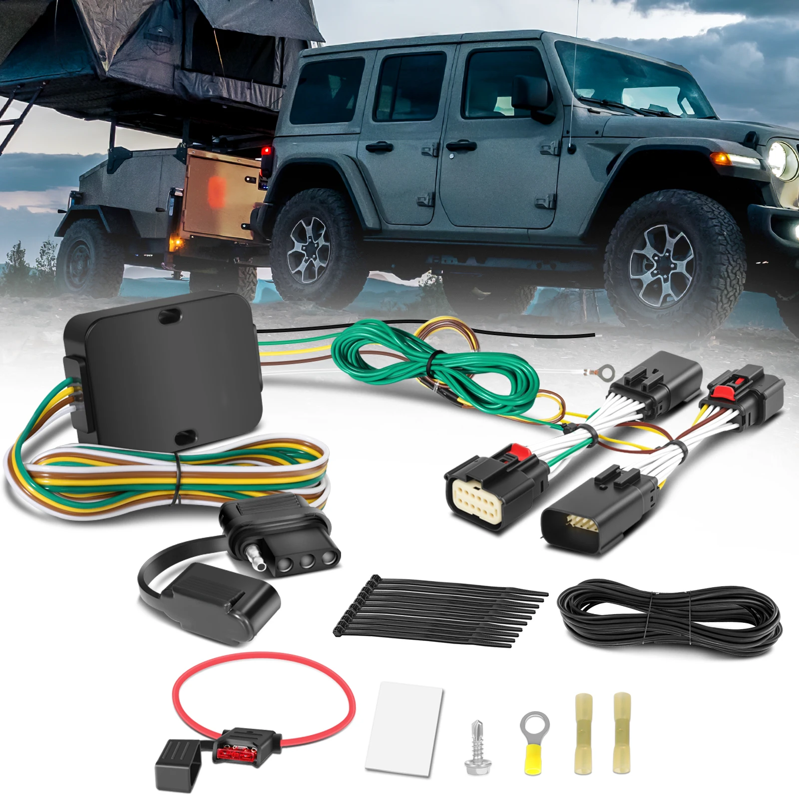 

Проводка для прицепа (4-контактная) для Jeep Wrangler JL/JLU 2018-2025, артикул 56407, на заказ, для троса буксировочного крюка