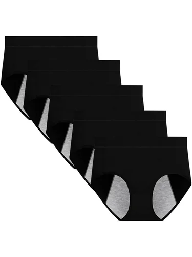 Calzoncillos monocromáticos de algodón para mujer, bragas íntimas elásticas transpirables a prueba de fugas, 5 piezas, 5 piezas