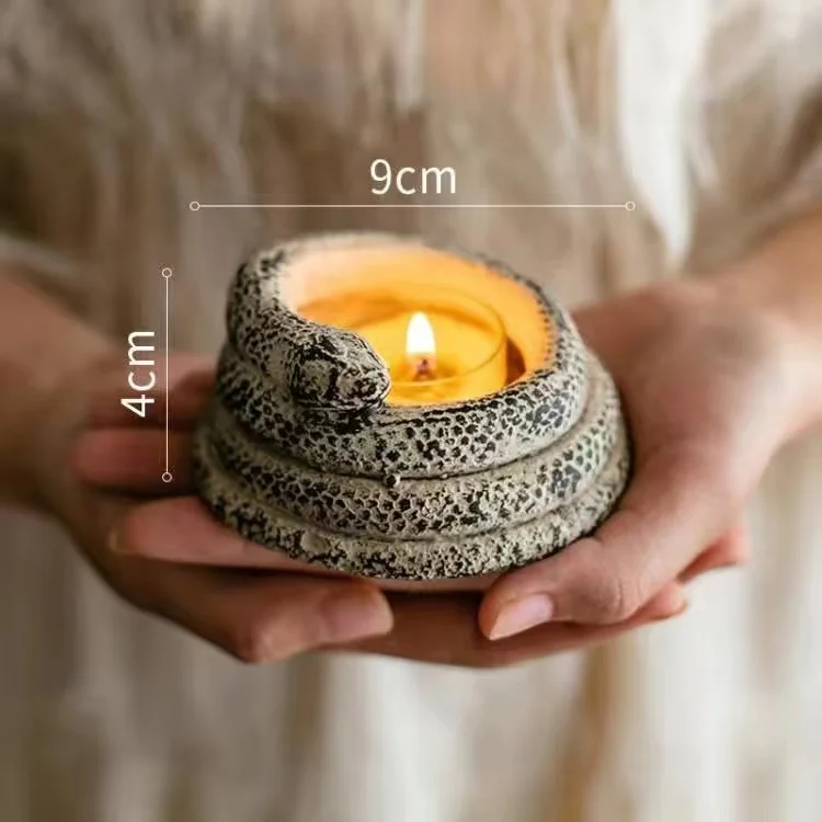 Snake Ornament Candle Holder Creative Concrete Candlestick Lucky Fengshui Coiled Snake Figure Tea Light Fragrance Cup Home Decor