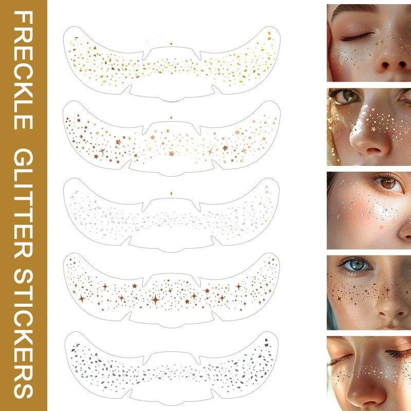 6pcs Hot Stamping Freckles Makeup Patches Metallic Golden Silver Fake Freckles Temporary Face Decoration Tattoo Stickers