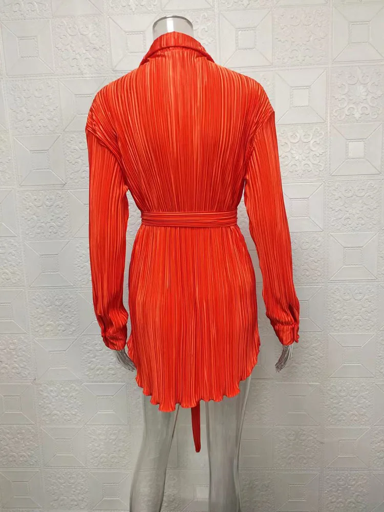 المرأة بلوزة فضفاضة فستان برتقالي الربيع الصيف رفض طوق مائل زر فضفاض غير النظامية فساتين الحفلات YZXFS-W0525 #4