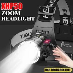 9000LM Zoom Headlamp Super Bright XHP50 Sensor LED Head Torch Usb Rechargeable Outdoor Camping Searching Headlight Flashlight