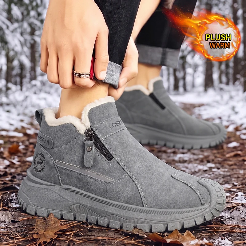 Herren Warme Fleece-Gefütterte Winter-Knöchelstiefel mit Seitenreißverschluss, Rutschfeste Dicke Sohle, Lässige Schneestiefel für Männer – Detail 6