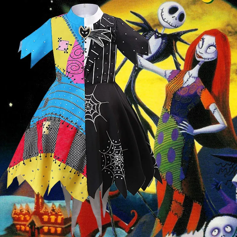 

Girs Nightmare Halloween Cosplay Dress Party Horro Sally Before Christmas Children Costume Gothic Clothes