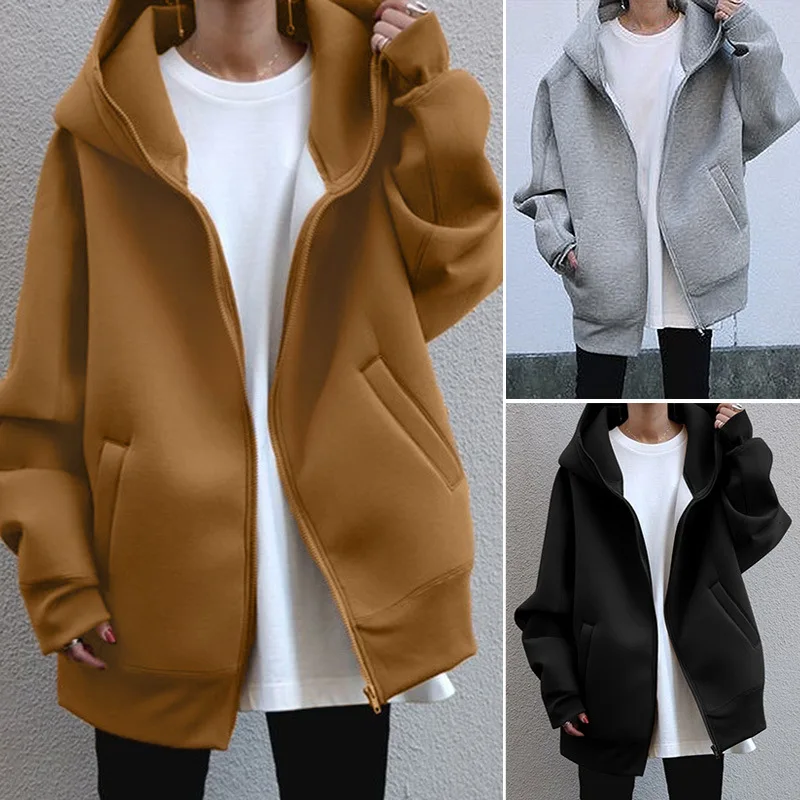 Hoodies women 2026 casual new autumn winter personalized street hoodie zipper hood long fleece hoodie women's clothing