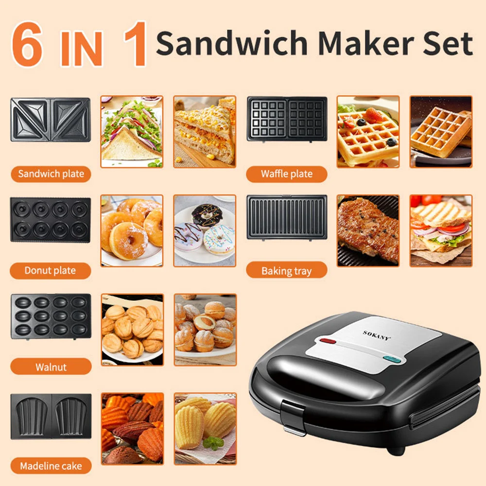 Elektrische Sandwich maschine doppelseitige Heizung Multifunktions-Frühstücks maschine Mehr platten backform Toaster Donut Waffeleisen