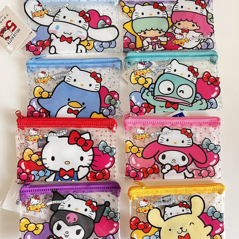 Hello Kitty Cinnamoroll Kuromi 50Th Anniversary PVC Swim Waterproof Storage Bag Melody Coin Lipstick Wallet Mini Card Bag