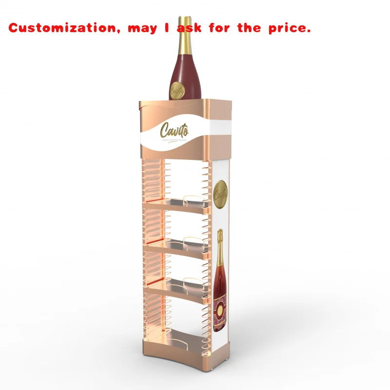 custom.Metal Wine Display Stand 4 Tier Red Wine Display Rack Floor Stand square Shape Shelf Retail Shop