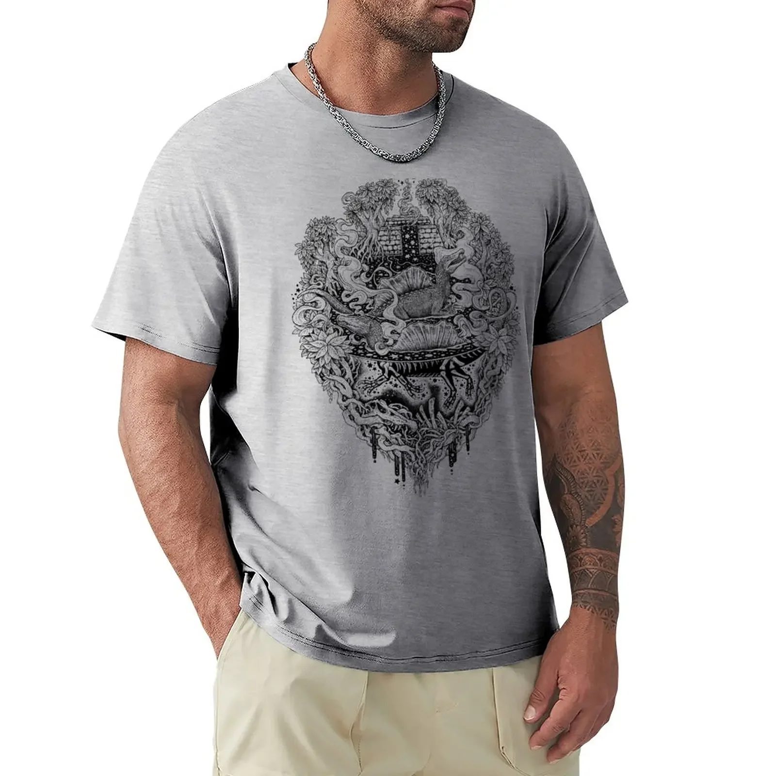 Sunken Temple of the Spinosaurus || Black || Dinosaur Science Fiction Art T-Shirt cute clothes oversized t shirt men