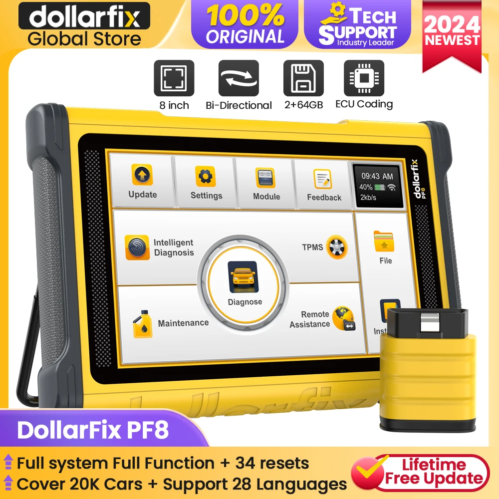 

DollarFix PF8 Profession OBD2 Auto Diagnostic tool car scanner Full system 34 reset key programming ECU coding Bi-Directional