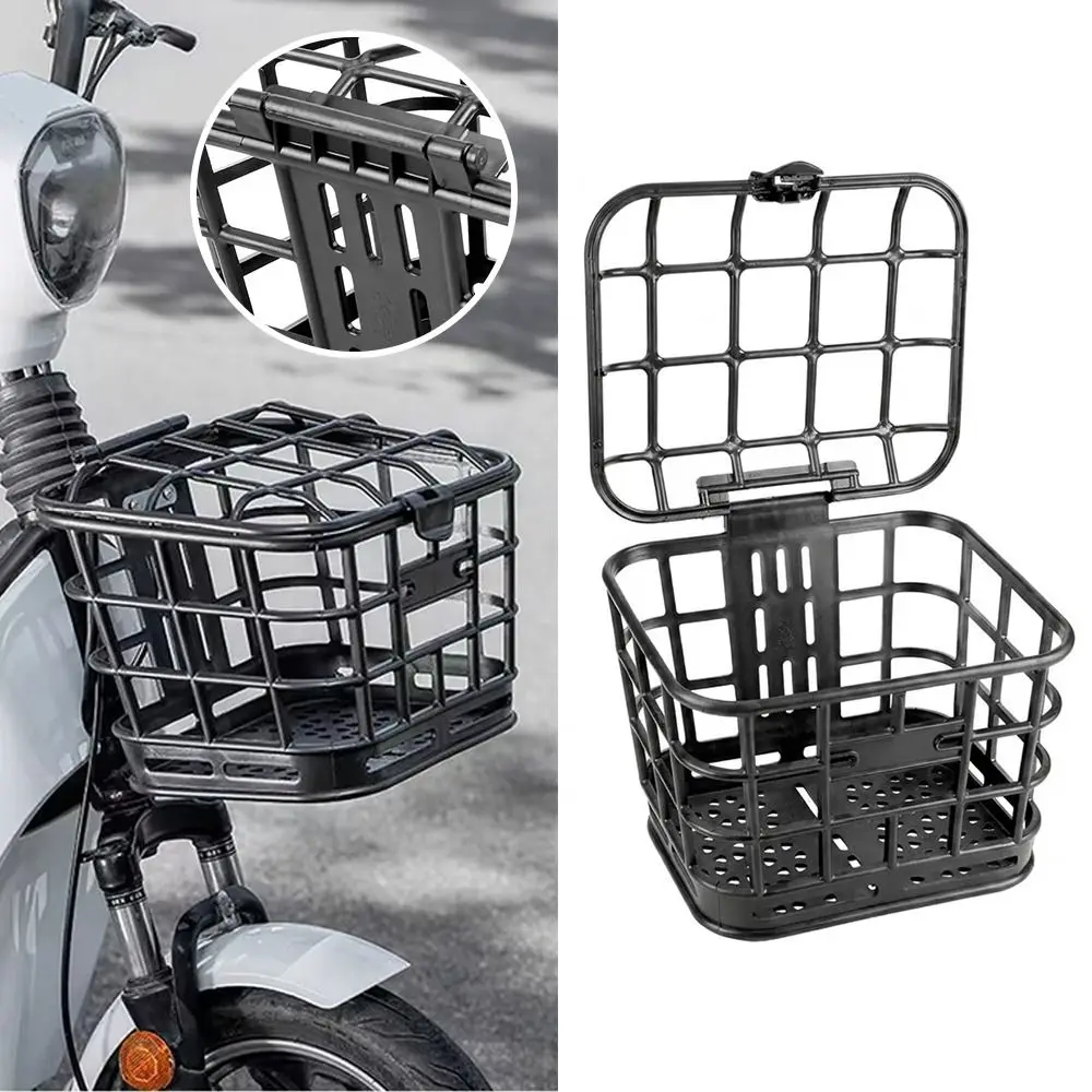 

Black Bike Front Basket Detachable Hollow Bicycle Storage Basket Plastic With Lid Bike Front Carrier Bag Cycling Accessories