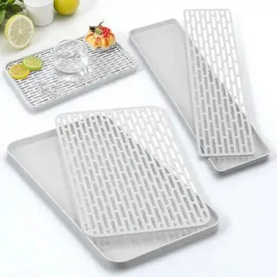 

2pcs Drainer Tray Kitchenware Rack Drainage Dish Drying Board Draining Mat Hollow Design High Ventilation Easy Cleaning Space