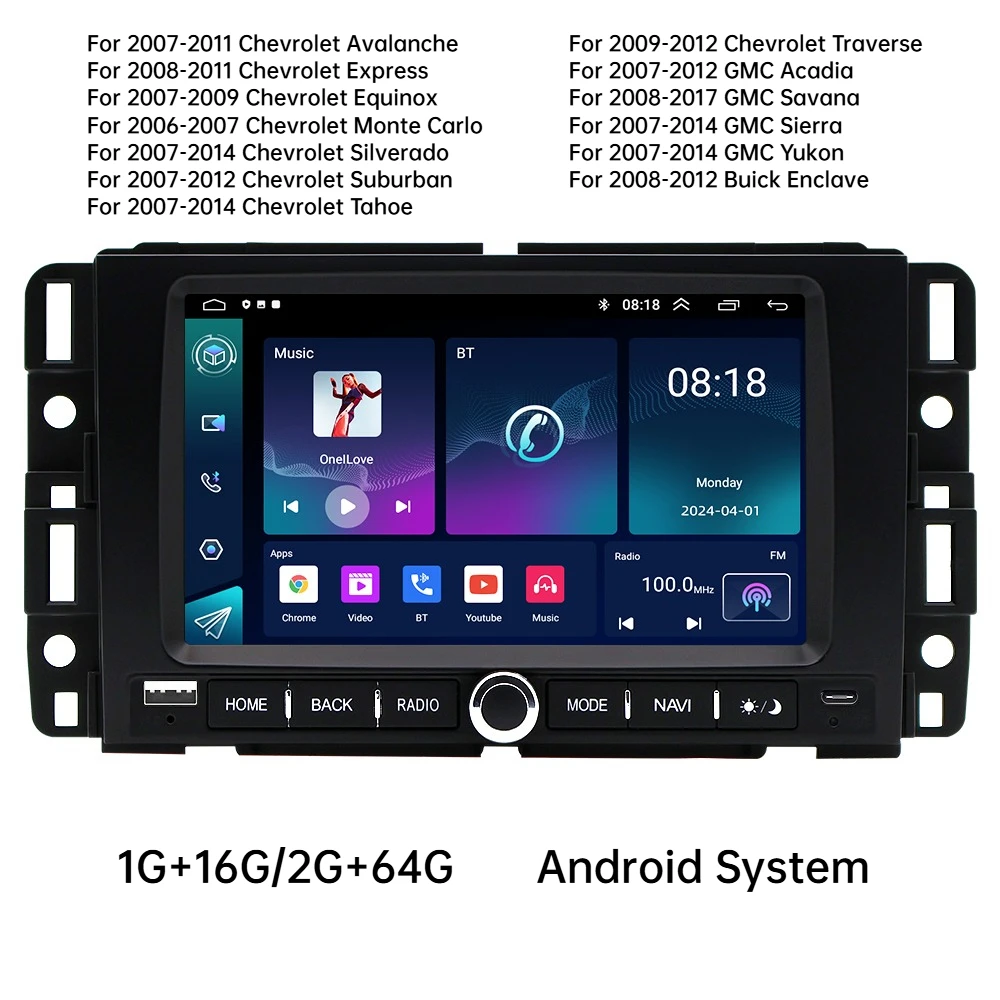 For Chevrolet, GMC, Dodge Ram Car Multimedia Player With Buttons 7-inch Android Large TTouch Screen GPS Navigation Car Player