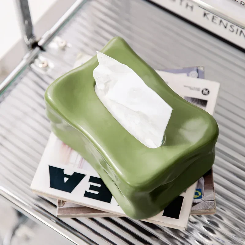 Luxury Ceramic Tissue Box Ice Cube Design High-end Plated Metal Tissue Holder Ins Tea Table Storage Decorative Ornament view 4