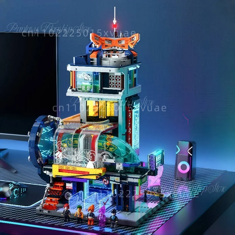 Neue Cyberpunk-Bausteine, Straßenansicht der hängenden Bahnhof, Puzzle, Montage, Spielzeug, Modell, Dekoration, Sammeln Sie Weihnachtsgeschenk