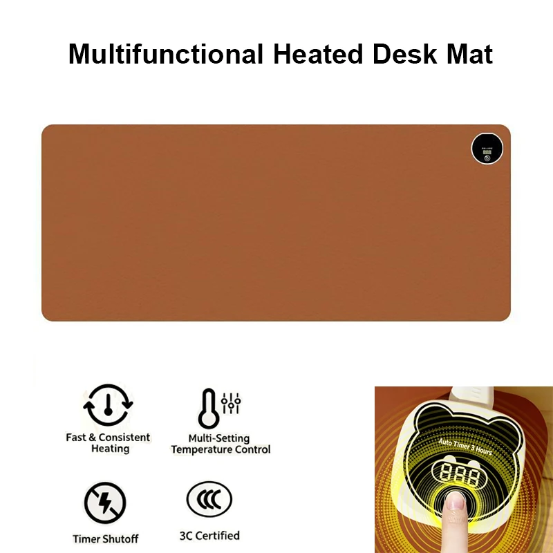 Heated Desk/Mouse Mat with Digital Display 6-Level Temperature Control Waterproof Constant Heat Mouse Mat for PC Notebook Laptop