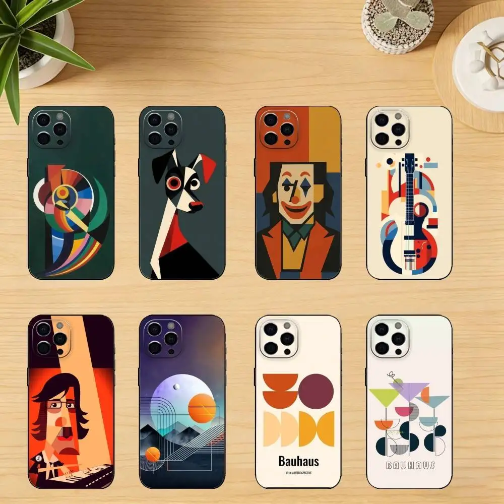 

Geometric Bauhaus Art Phone Case For iPhone 17,16,15,14,13,12,11 Plus,Pro Max,SE4Soft Silicone Black Cover
