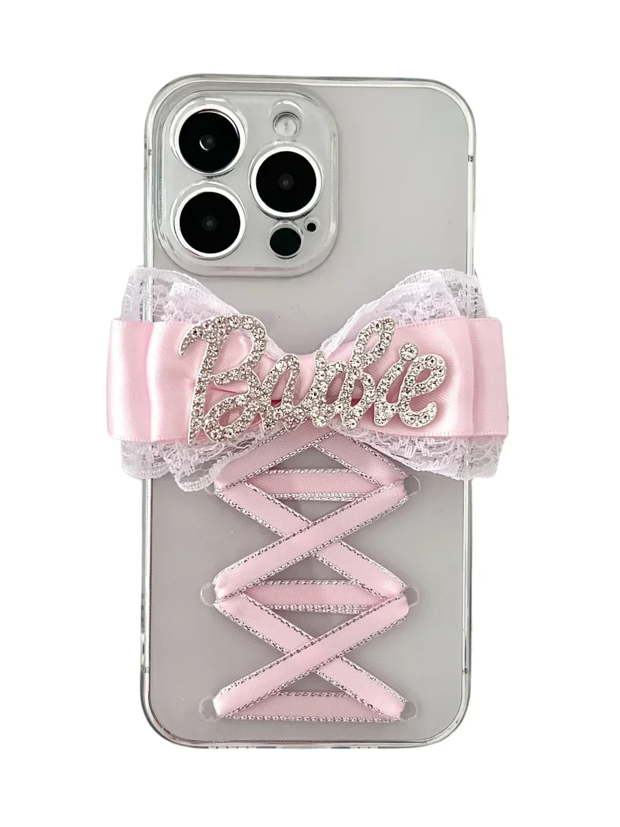 Dophee Ins Ballet Style Ribbon Lace Bowknot Y2K Apple Phone Case 13 14 15 16 Promax Sweet Girls Transparent IPhone Soft Shell