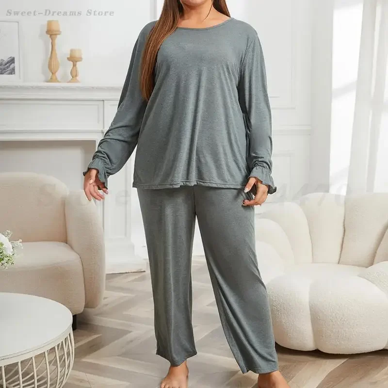 

Осенняя новая ночная рубашка, пижамы большого размера Mujer, одежда для сна с длинными рукавами, женские пижамные костюмы из 2 предметов, свободная повседневная домашняя одежда, одежда для дома