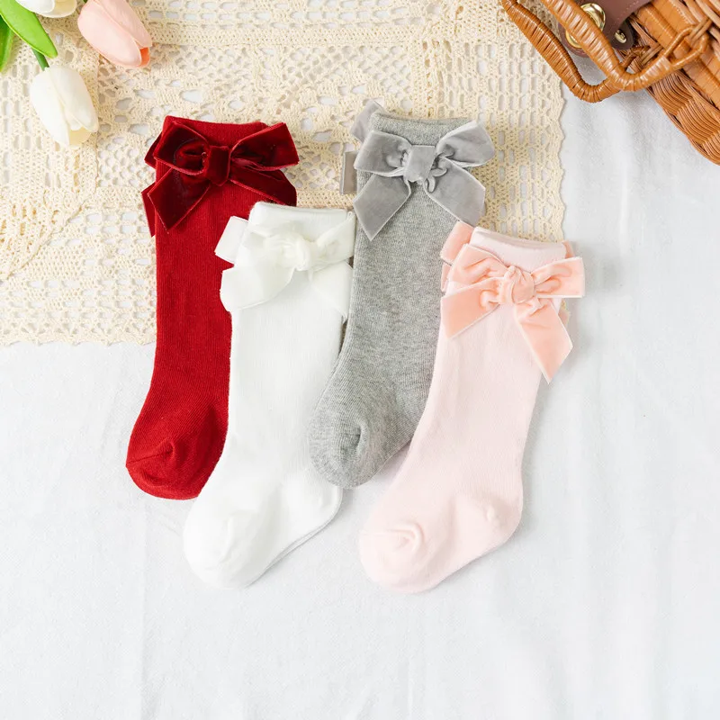 Cute Baby Girls Bowknot Knee High Socks Autumn Winter Toddler Tube Princess Sock For Kids Warm Socken Leg Warmer 0-8Years
