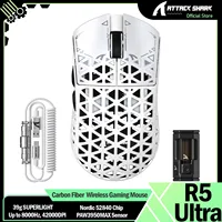 Ratón inalámbrico para juegos ATTACK SHARK R5 Ultra 39g de fibra de carbono 8000Hz, 42000DPI, sensor PAW3950MAX, chip nórdico 52840, triodo