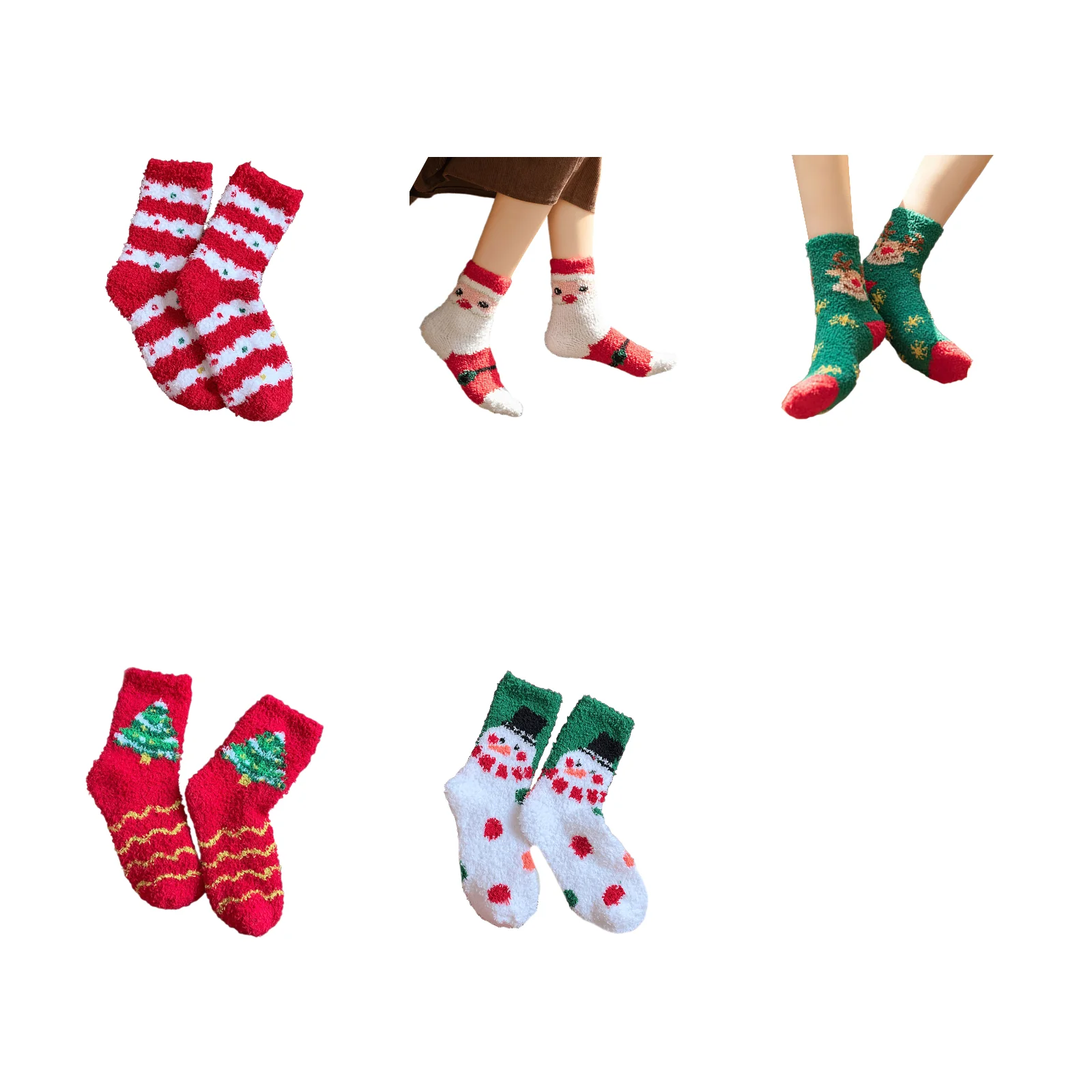 

Christmas coral velvet cartoon socks gift box with 5 pairs (color dot stripes + Santa Claus + deer + Christmas tree + snowman)