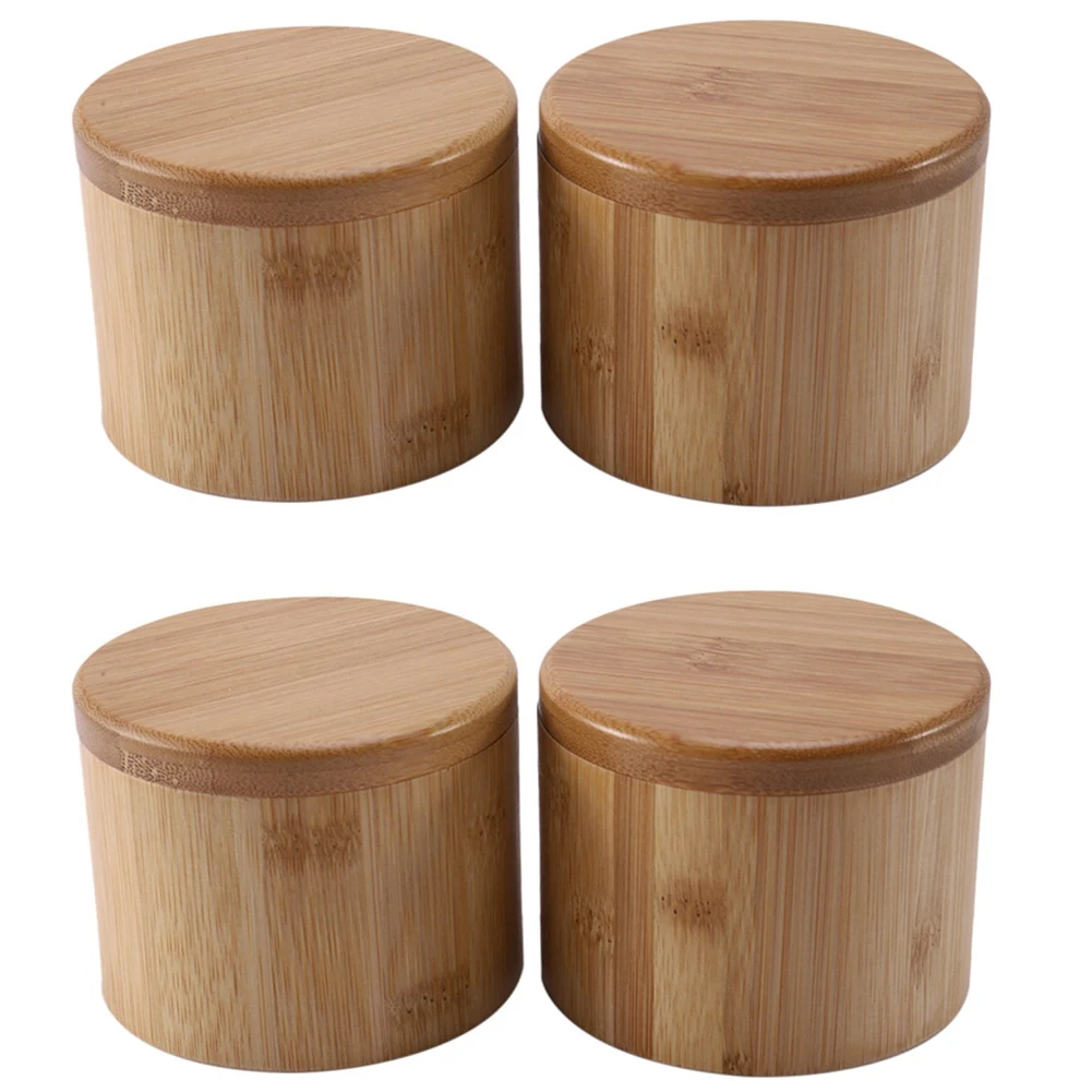 4 Stück Aufbewahrungsboxen, Salzbox, Aufbewahrungsbox aus Holz und Bambus mit magnetischem Drehdeckel, Behälter-ABQU