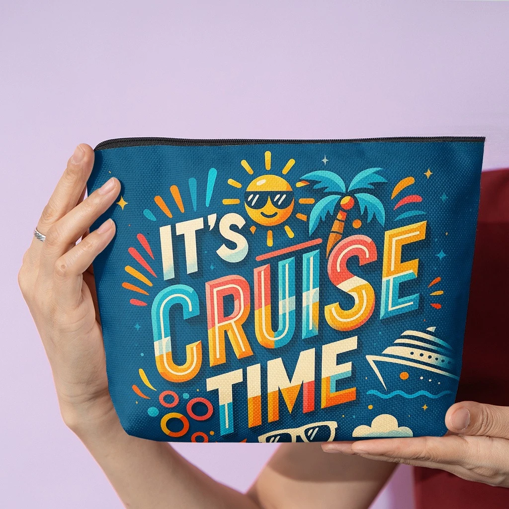 1pc Cruise Time Multi-Use Zippered Bag - Cosmetic & Wallet Organizer with Double-Sided Print, Suitable for Skincare Storage