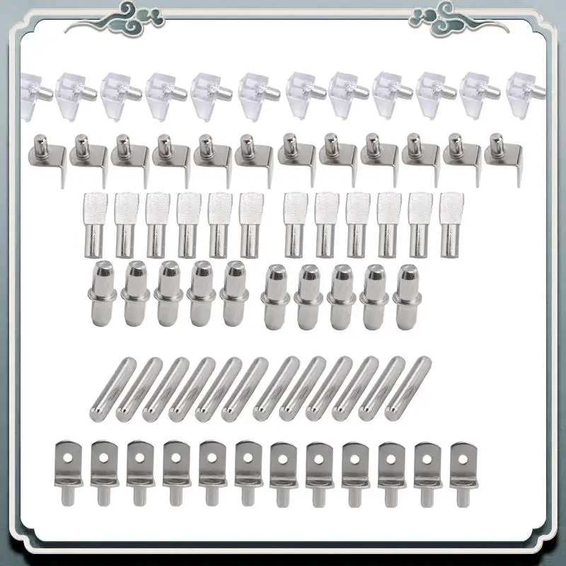 Durable 72Pcs Shelf Pegs Support Kit, 6 Styles Shelf Pins, Nickel Plated Cabinet Shelf Pegs For Shelves Bookcase Bookshelf Pegs