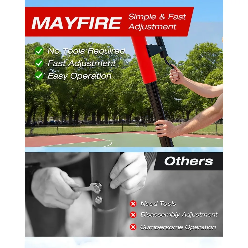 Verstelbaar 10 FT basketbalringsysteem voor buiten met 45-bord voor jongeren, volwassenen en kinderen - draagbare doelen