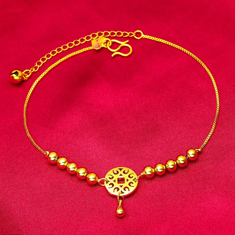 Viora Jewelry Fashion Anklet for Women, 24K Gold, AU999 | Antique vine carvings with distressed finish, vintage charm for bohemi