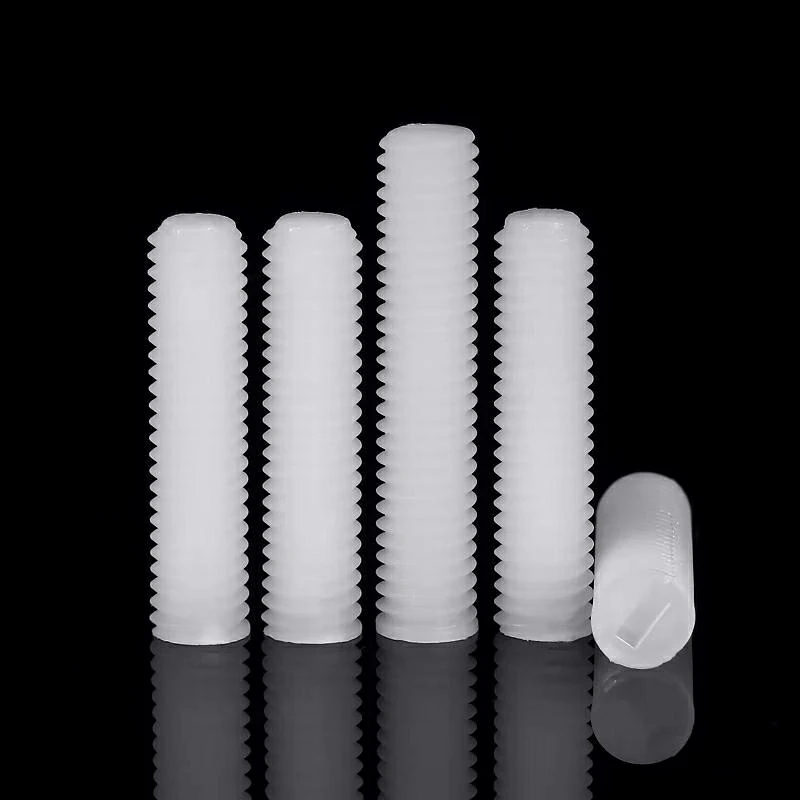 Nylon Slotted Grub Bolt M3 M4 M5 M6 M8 M10 M12 White Nylon Thread Flat Head Metric Headless Set Screw