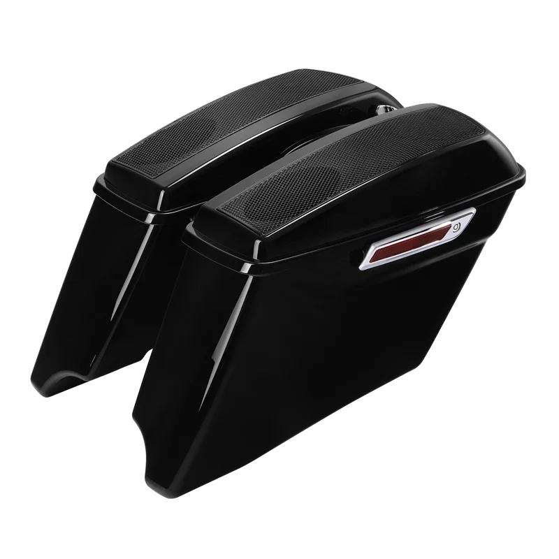 

4" Extended Stretched Hard Saddlebags Dual 5x7" Speaker Cutout Lids For Harley Touring Glide 2014-2023