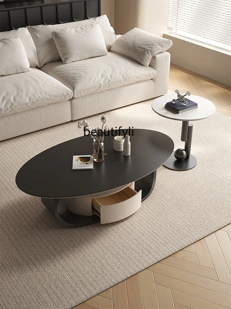

zzItalian Minimalist Coffee Table High Small Apartment Living Room Home Creative Oval Tea Table