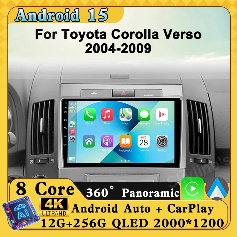 Car Radio Multimedia Player For Toyota Corolla Verso 2004-2009 2Din 4G Carplay Wifi Navigation GPS Android Autoradio Head Unit