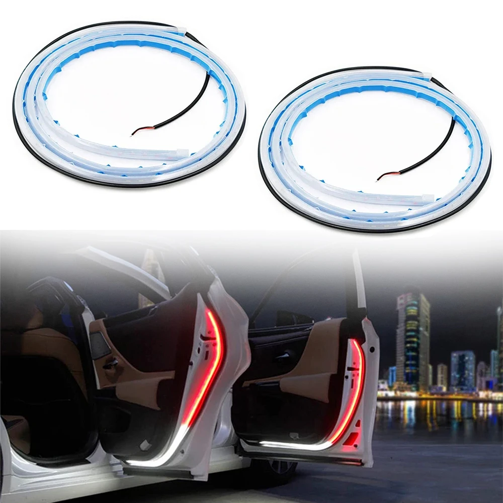 2 Stück 48 Zoll Autotür-LED-Warnstreifen-Licht, flexibel, zweifarbig, weiß, rot, sequentielle Blitzlichter für Anti-Rückend-Kollision