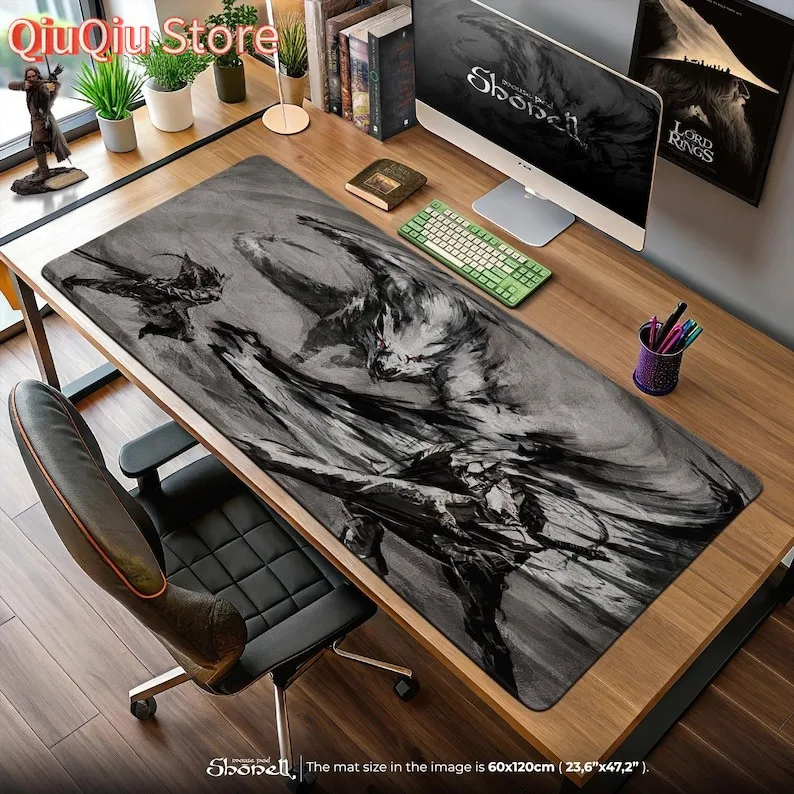 

Brush Ink Monster Hunter Mouse Pad – Malzeno Battle Art with Hunters in Sumi-e Style, Gaming Desk Mat, Capcom Gift