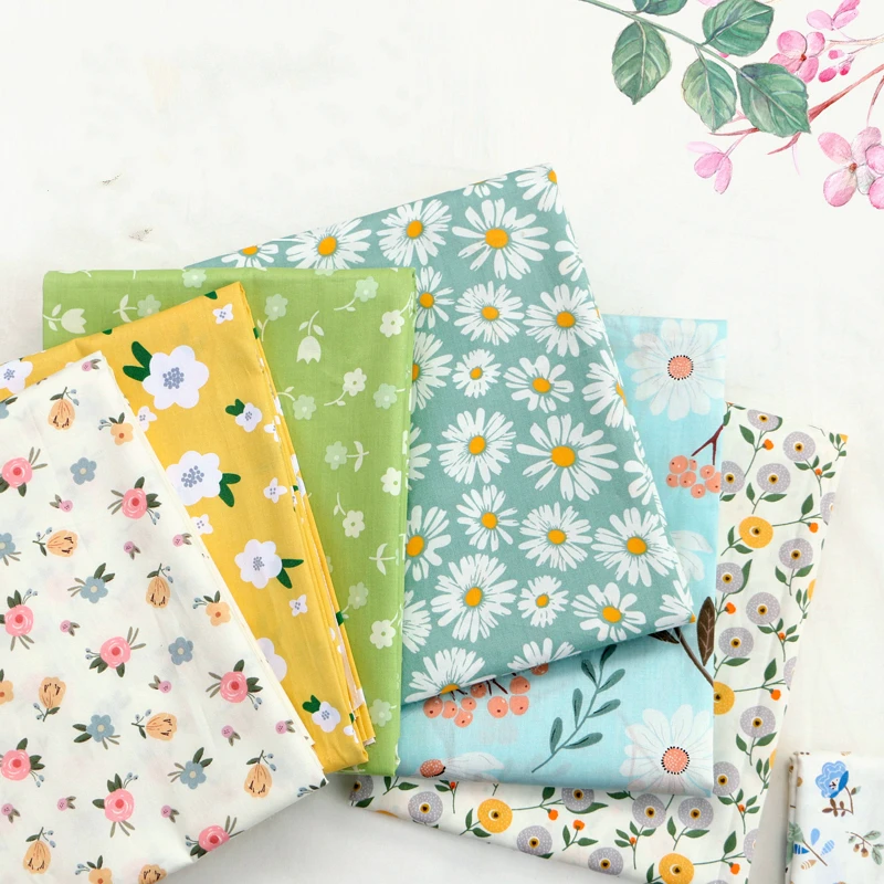 160x50cm Blue Floral Twill Cotton Sewing Cloth, Making Baby Clothes DIY Newborn Pajamas Quilt Cover Bed Sheet Sewing Cloth