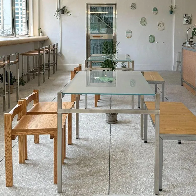

Simple modern dining table stainless steel dining table, tempered glass dining table, small apartment table