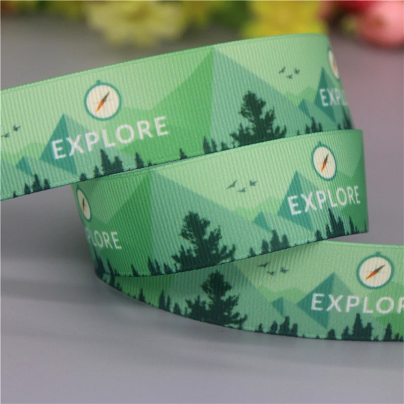 DHK 7/8\'\' 5yards Camp Life Outdoor Printed Grosgrain Ribbon Accessories Material Headwear Decoration DIY Sewing Craft C2069